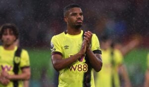 Lyle Foster on the pitch after Burnley FC match in the Premier League