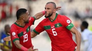 Morocco players in celebratory mood.