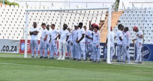 Moroka Swallows players during pitch inspection before a DStv Premiership match