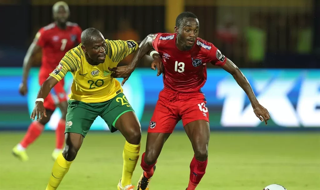 Peter Shalulile in action against Bafana Bafana in the 2019 AFCON