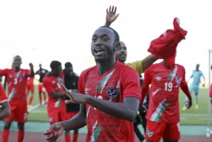 Peter Shalulile of Namibia celebrating with his teammates