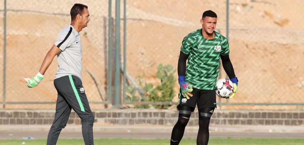 Ronwen Williams with Andre Arendse during a Bafana Bafana training session