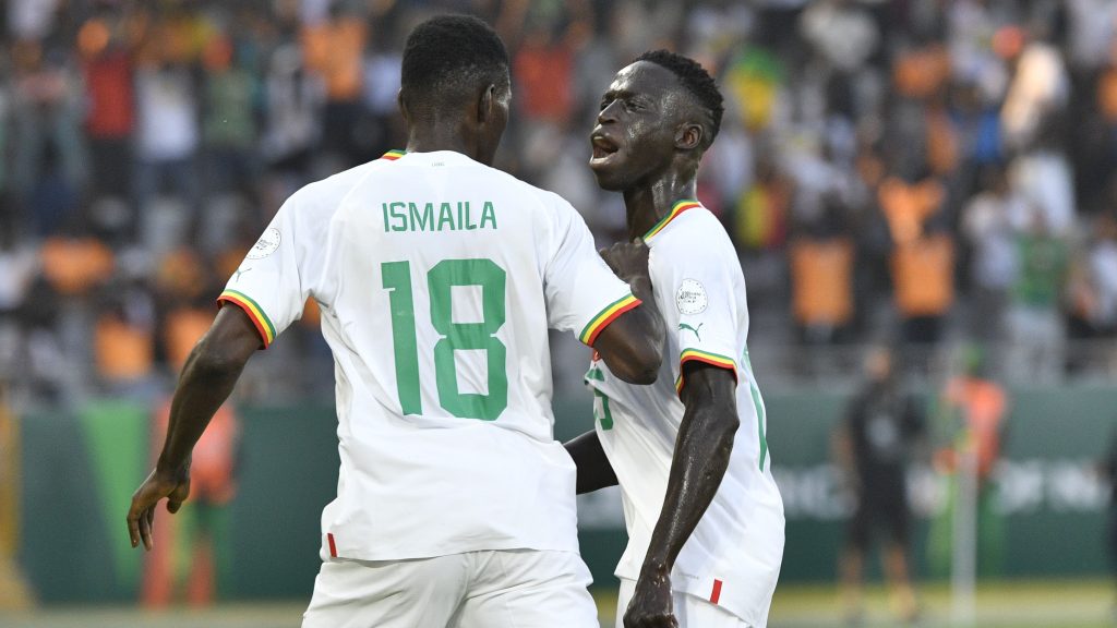 Senegal players in celebratory mood.
