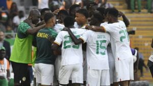 Senegal players in celebratory mood.