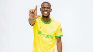 Zuko Mdunyelwa at a photoshoot after signing for Mamelodi Sundowns