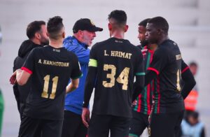AS FAR Rabat coach Nasreddine Nabi with his players
