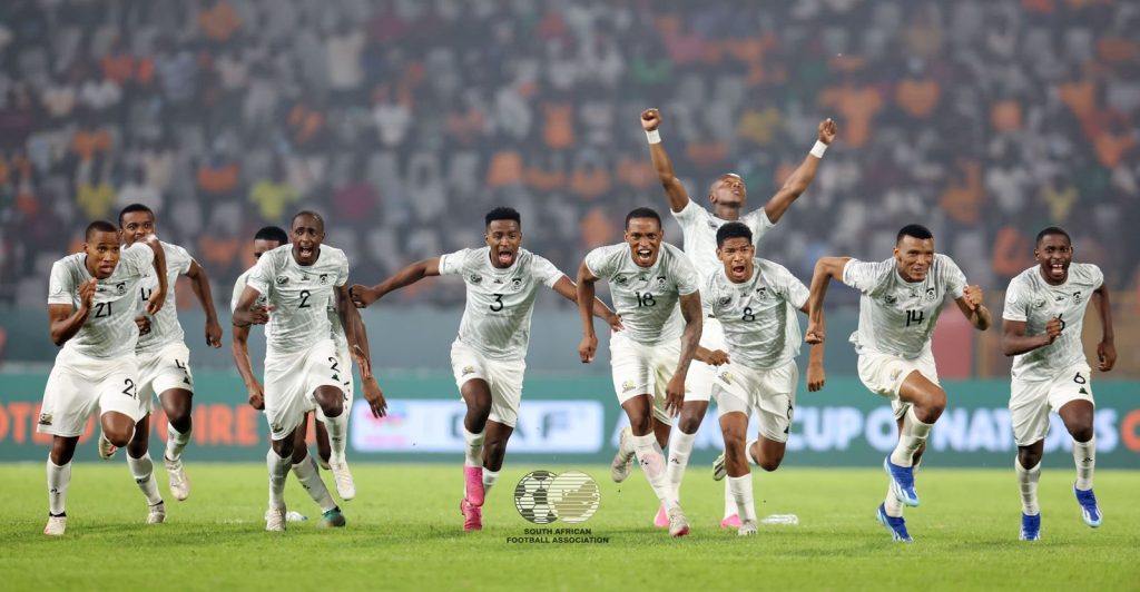 Bafana Bafana players celebrating a win at AFCON