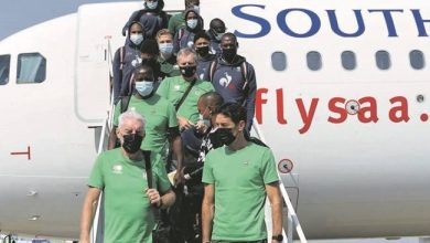 Bafana Bafana players jetting off a plane