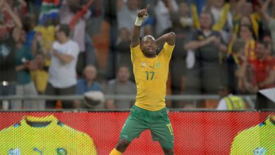 Bernard Parker celebrates a goal for Bafana Bafana