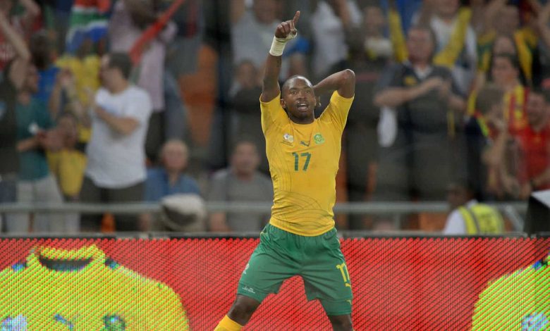 Bernard Parker celebrates a goal for Bafana Bafana