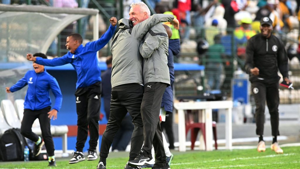 Cape Town Spurs head coach Ernst Middendorp in celebratory mood.