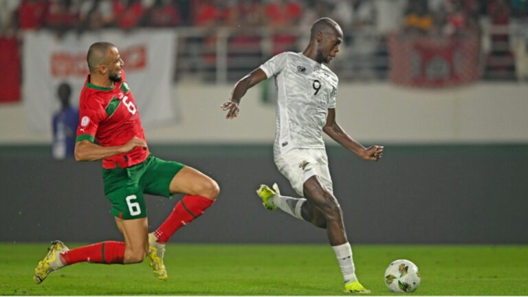Evidence Makgopa in action against Morocco at 2023 AFCON