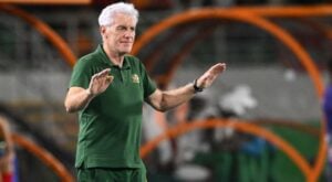 Hugo Broos on the sidelines during Bafana match at 2023 AFCON