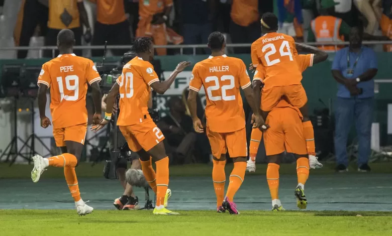Ivory Coast players celebrating a goal at AFCON
