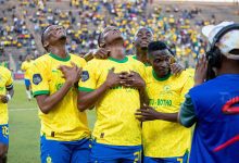Mamelodi Sundowns players in celebratory mood.