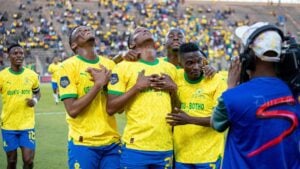 Mamelodi Sundowns players in celebratory mood.