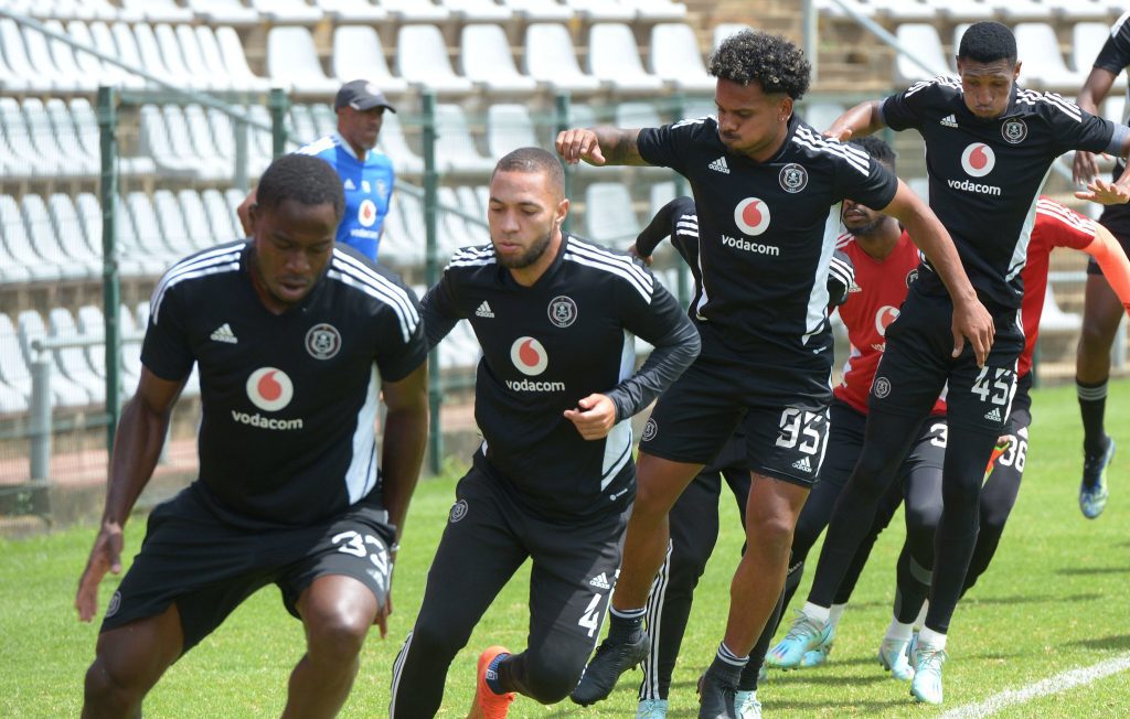 Orlando Pirates players during a training session at Rand Stadium