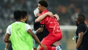 Ronwen Williams celebrates after saving Cape Verde penalties