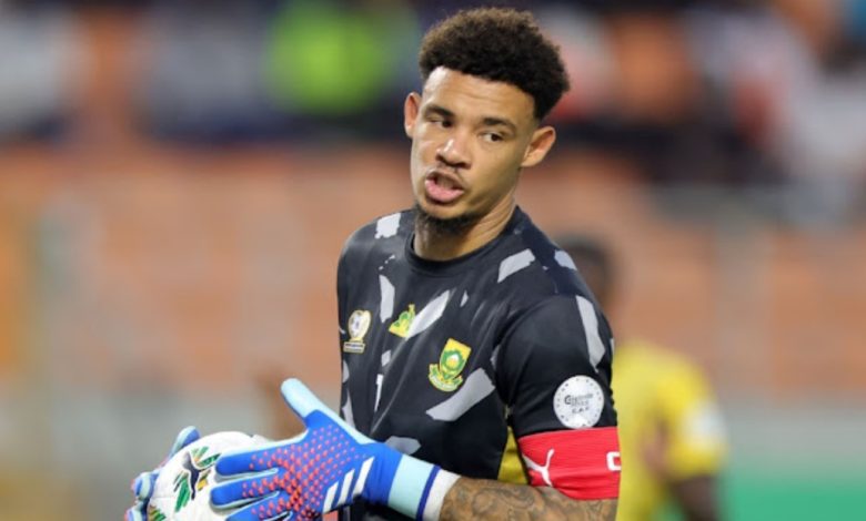 Ronwen Williams in action for Bafana Bafana at 2023 AFCON
