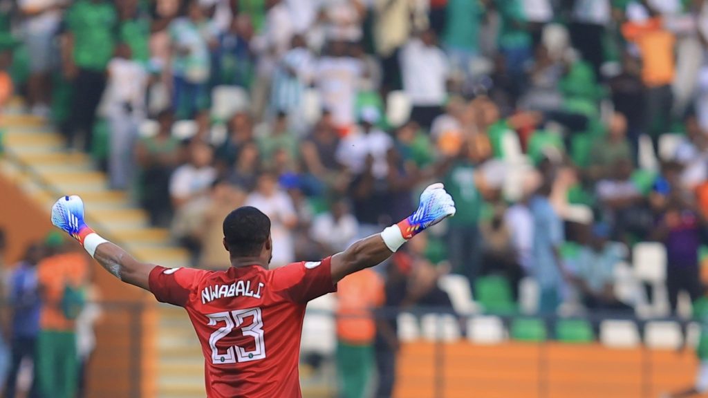 Nigeria goalkeeper Stanley Nwabali in celebratory mood.