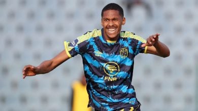 Taqhir Goedeman celebrates a goal for CT City in the DStv Premiership