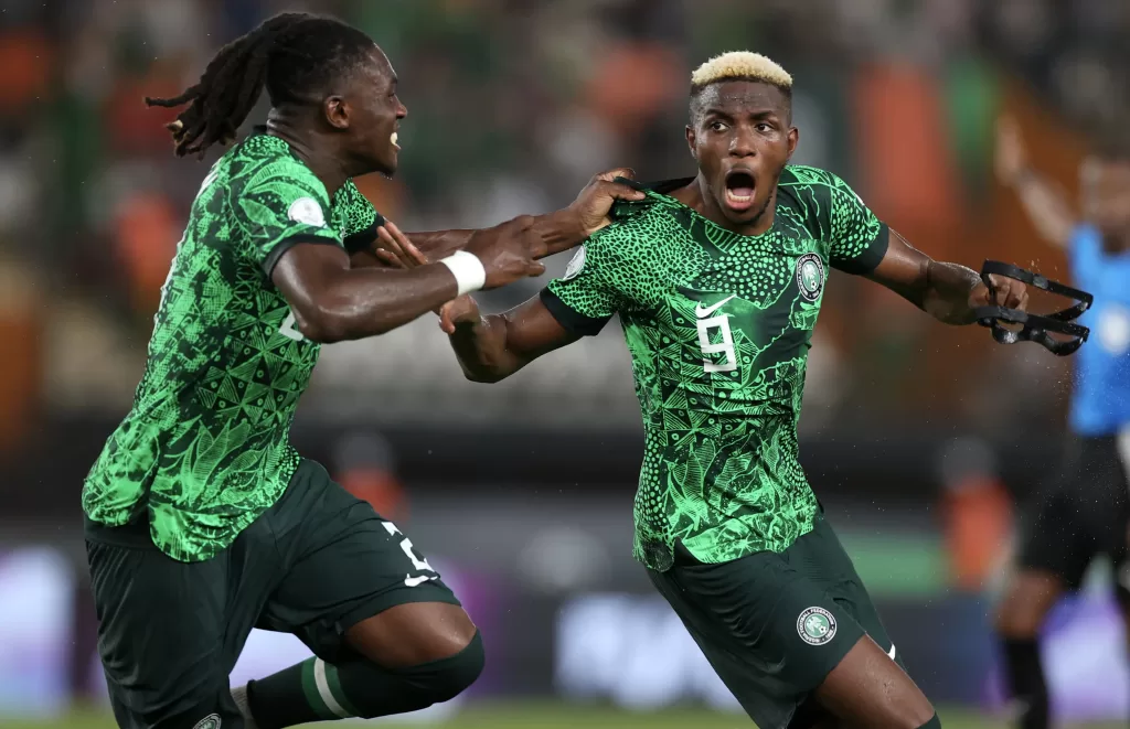Victor Osimhen of Nigeria celebrates goal which was disallowed after VAR at AFCON