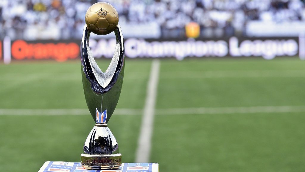 CAF Champions League trophy that Mamelodi Sundowns and Yanga SC look to win by booking a spot in the semis