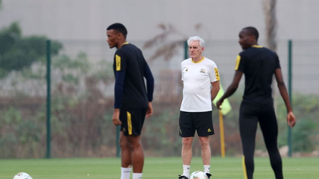 Bafana Bafana head coach Hugo Broos at a training session.