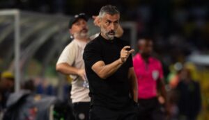 Jose Riveiro on the sidelines during Orlando Pirates match in the DStv Premiership