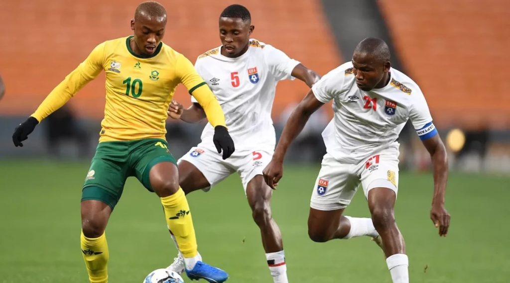 Khanyisa Mayo in action for Bafana Bafana at FNB Stadium