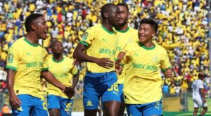 Mamelodi Sundowns players celebrate a goal in the Champions League