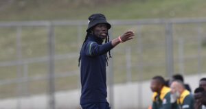 Reneilwe Letsholonyane on the touch line for AmaZulu FC DDC side
