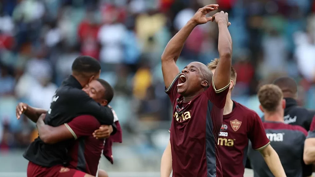 Former Stellenbosch FC star Darrel Matsheke in celebratory mood.