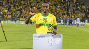 Thembinkosi Lorch of Mamelodi Sundowns after his MOM display