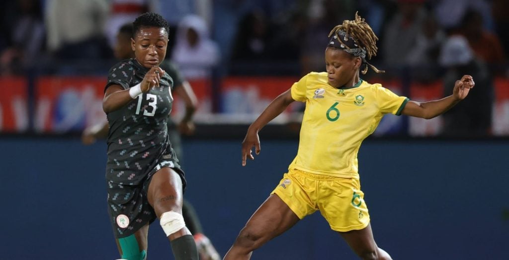 Banyana Banyana in action against Nigeria at Loftus Versfeld Stadium