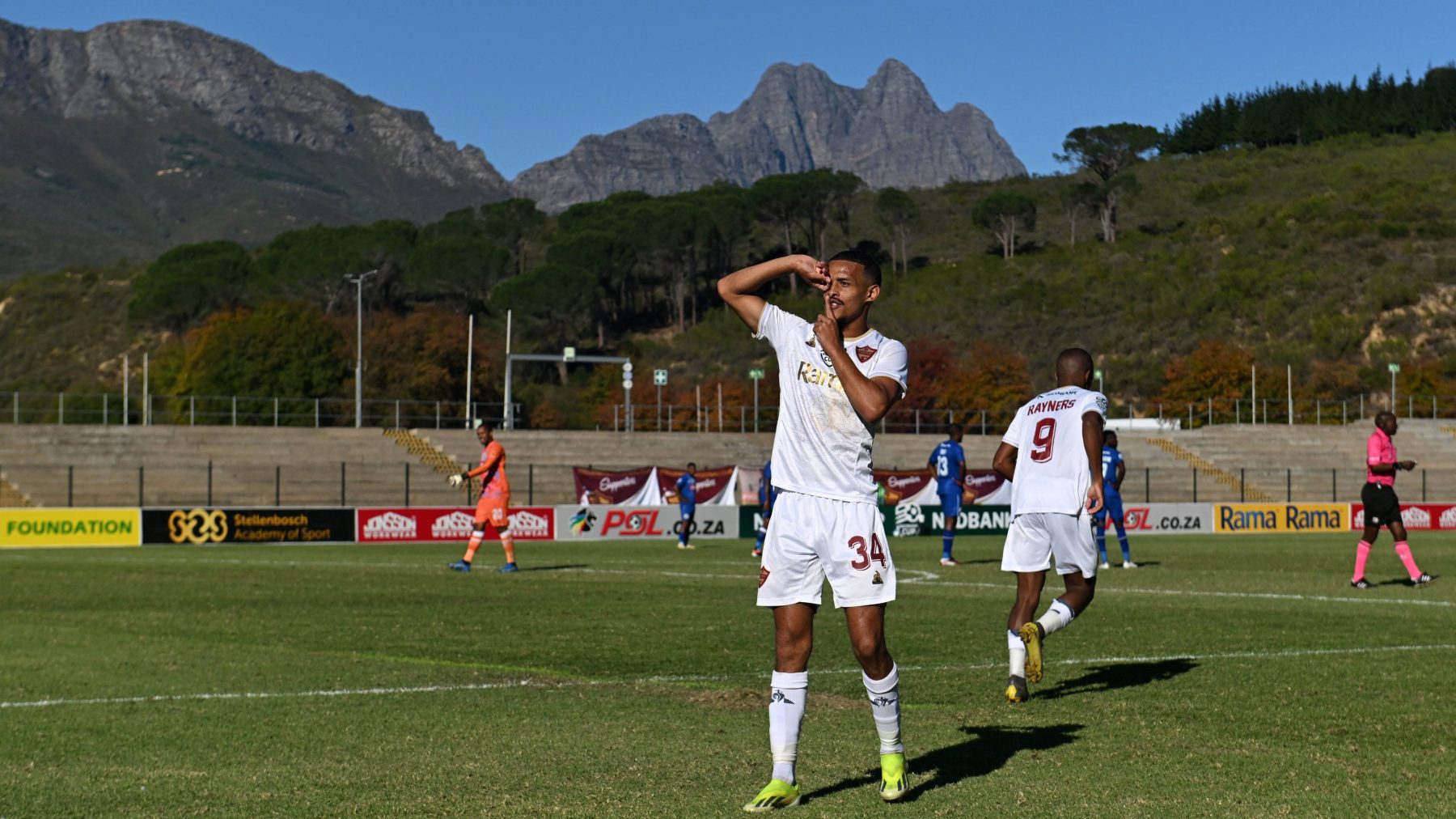 Stellenbosch FC winger Devin Titus in celebratory mood.