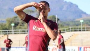 Stellenbosch FC winger Devin Titus in celebratory mood.