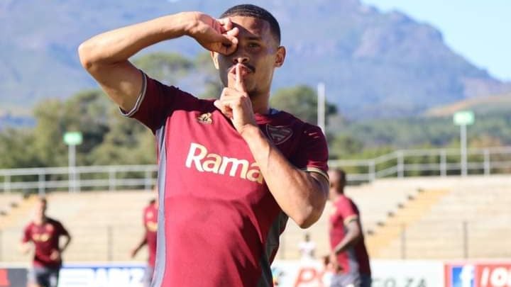 Stellenbosch FC winger Devin Titus in celebratory mood.