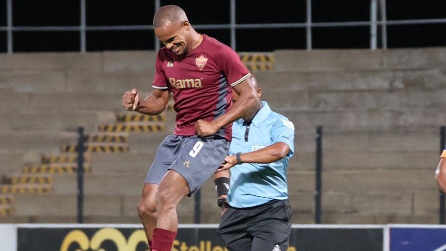 Stellenbosch FC striker Iqraam Rayners in celebratory mood