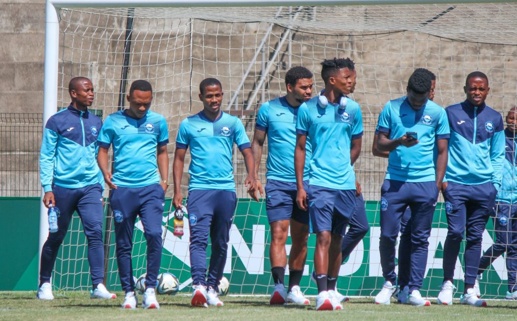 Richards Bay FC players during pitch inspection before a match