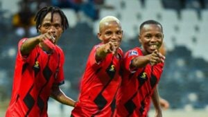Thato Khiba and his TS Galaxy teammates in a celebratory mood.
