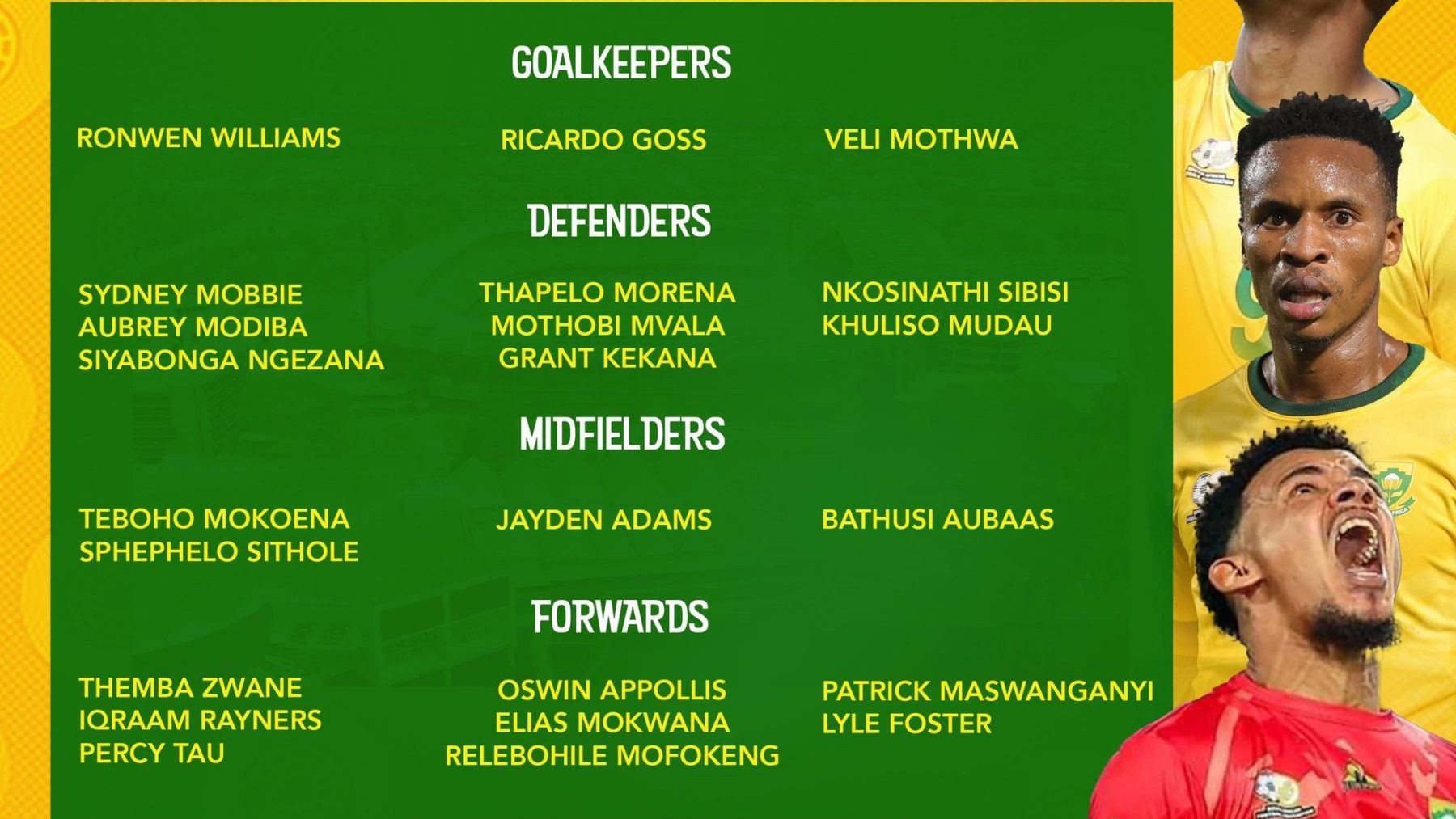 Bafana Bafana final squad