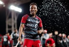 Cassius Mailula celebrates after Toronto FC's victory