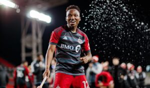 Cassius Mailula celebrates after Toronto FC's victory