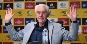 Hugo Broos addressing the media for Bafana Bafana
