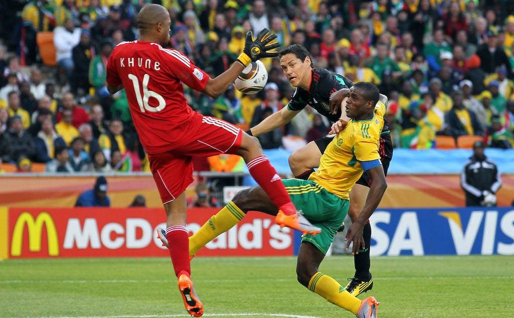 Itumeleng Khune during the 2010 FIFA World Cup in South Africa in a game between Bafana Bafana and Mexico