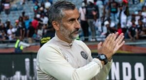 Jose Riveiro celebrating with Orlando Pirates supporters