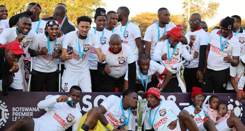 Jwaneng Galaxy celebrate after winning the Botswana Premier League