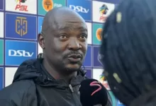 Coach Lehlohonolo Seema during a post-match interview.