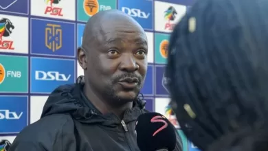 Coach Lehlohonolo Seema during a post-match interview.